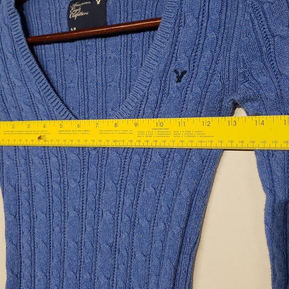 American Eagle Outfitters Sweater Womens S Y2K Cable Knit V Neck Vintage Blue - Picture 6 of 7